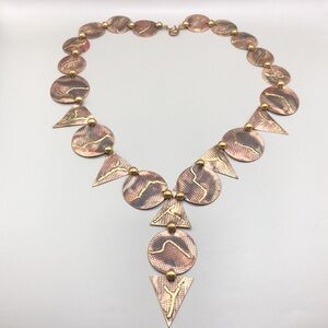 Artisan handcrafted copper and brass modernist geometric art to wear necklace